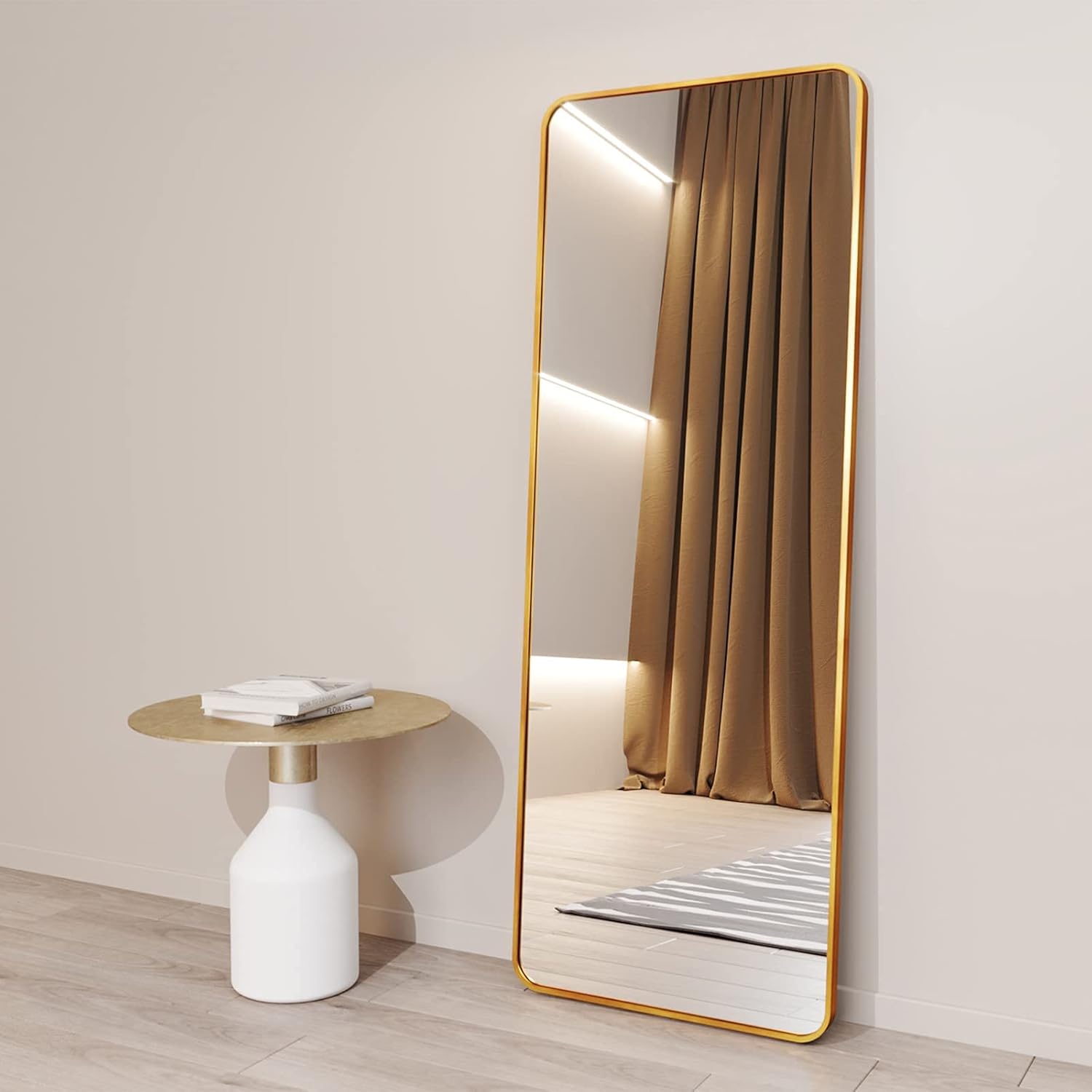 BEAUTYPEAK Gold Full Length Mirror, Rounded Corner Floor Mirror Standing Hanging or Leaning Against Wall Dressing Room Mirror Full Length, 60"x20" : Home & Kitchen