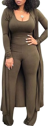 LKOUS Womens 3 Piece Outfits Ribbed Knit Crop Tank Wide Leg Pants Long Cardigan Set
