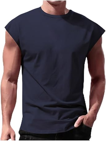 Mens Muscle Cutoff T-Shirt Sleeveless Gym Workout Tee Casual Loose Fit Bodybuilding Fitness Training Tank Top