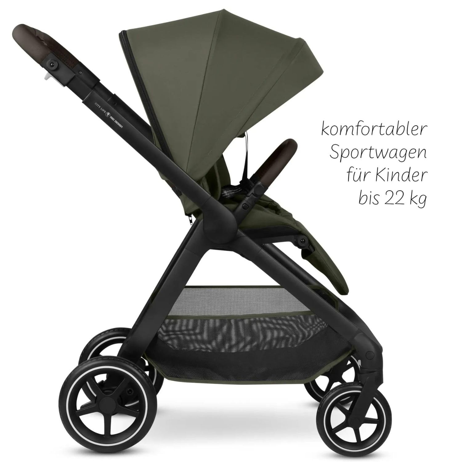 ABC Design City Life Poussette et poussette de sport jusqu'à 22 kg - Avocat | Jusqu'à 22 kg, avec unité d'assise réversible, position allongée, glissière télescopique et panier de courses jusqu'à 10 kg