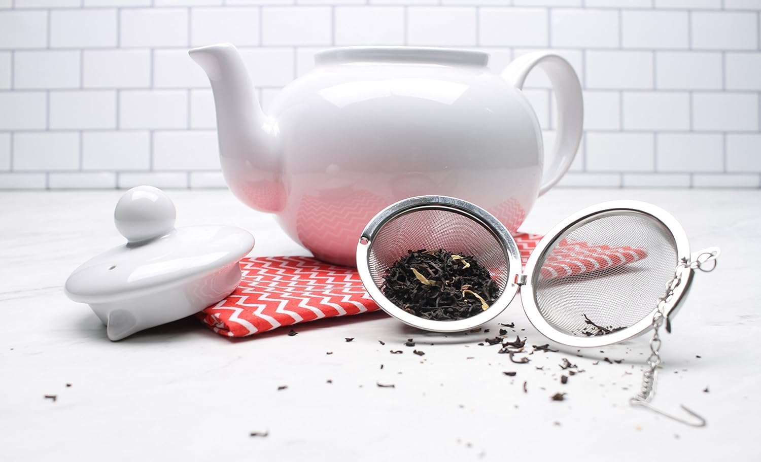 RSVP International Endurance Collection Mesh Loose Leaf Tea Strainer/Infuser Ball, 18/8 Stainless Steel and Dishwasher Safe, 2.62" Diameter