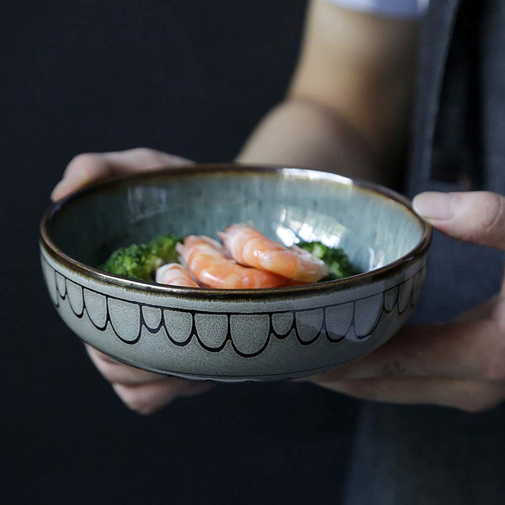 Ensaladeras 2pcs Cerámica Cuenco creativo vajilla de cerámica bajo Ramen tazón grande Ensaladera para Restaurantes y Hogares