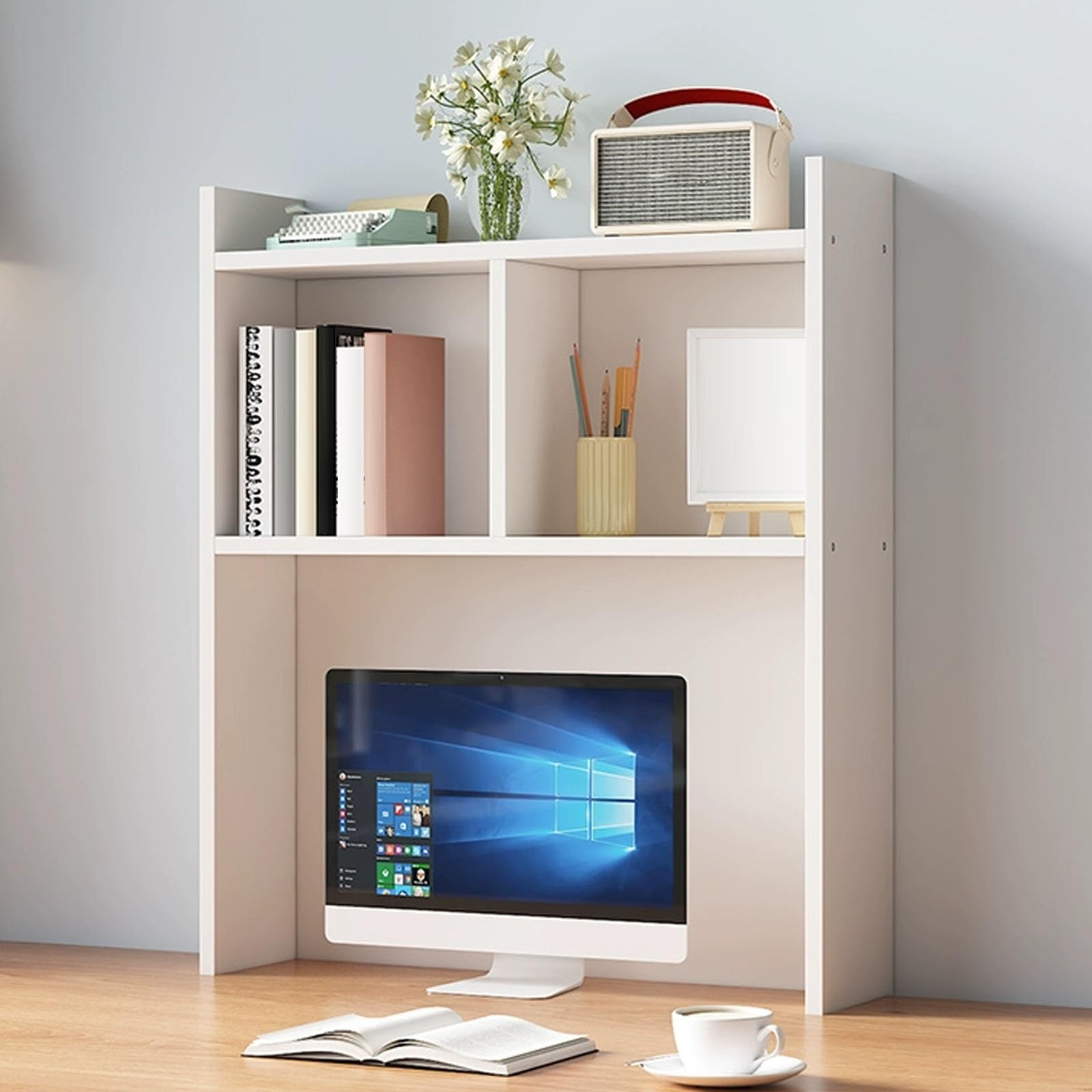 CWCQGH Dorm Room Desk Organizer - Teacher's Computer Table with Cubbies, Home Office Storage Solution, Stylish Bedroom Desk Shelf for Maximum Space Efficiency,White-60cm/23.6in