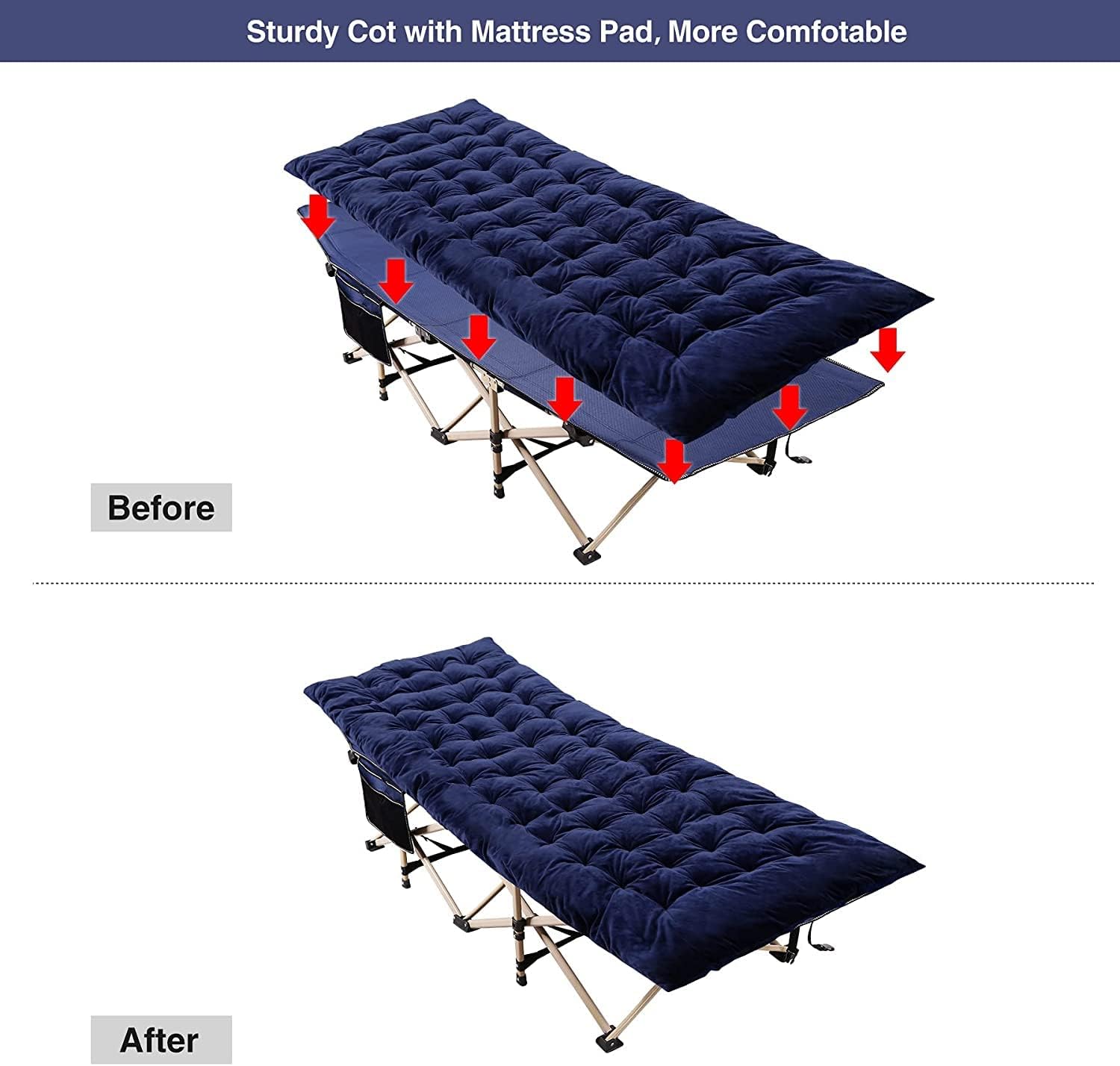 REDCAMP Folding Camping Cots with Thicker Cot Pads for Adults Heavy Duty, 28" Extra Wide Sturdy Portable Sleeping Cot for Camp Office Use