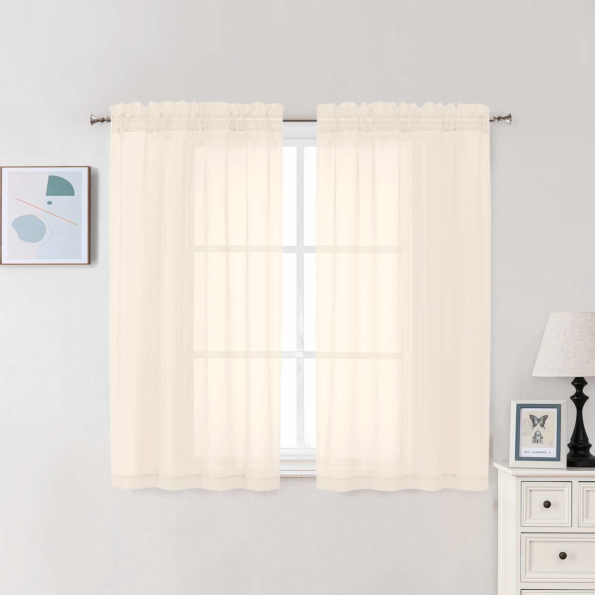 Chyhomenyc Cream Sheer Curtains 48 Inch Long, Light Filtering Solid Color Bedroom Window Sheer Curtain Panels, Elegant Short Curtains &amp; Drapes for Living Room, 42Wx48L, 2 Panels