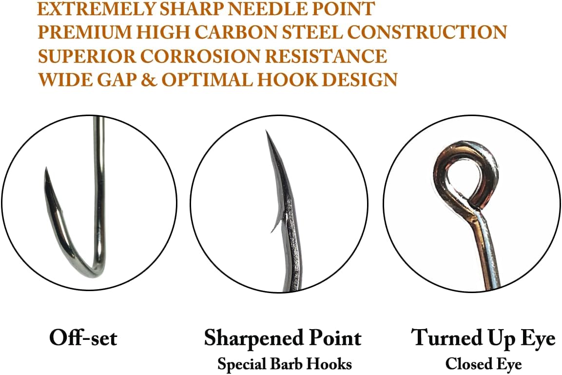 Catfishing Hooks, Big River Bait Hooks Offset Design for Flathead Catfish | Heavy duty forged catfish hooks, for live & cut bait, flathead, blue catfish, freshwater and saltwater river lake fishing