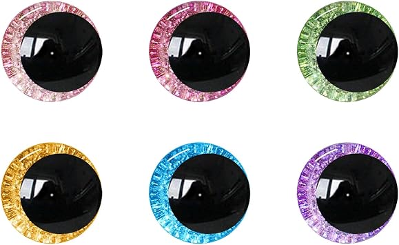 MUCUNNIA 120pcs 30mm Sparkle Moon Safety Eyes for Crocheting 3D Crescent Glitter Crochet Eyes with Bowl Washers Snap on Easily and Securely Waterproof Amigurumi Eyes for Crochet Animals Stuffed Toys