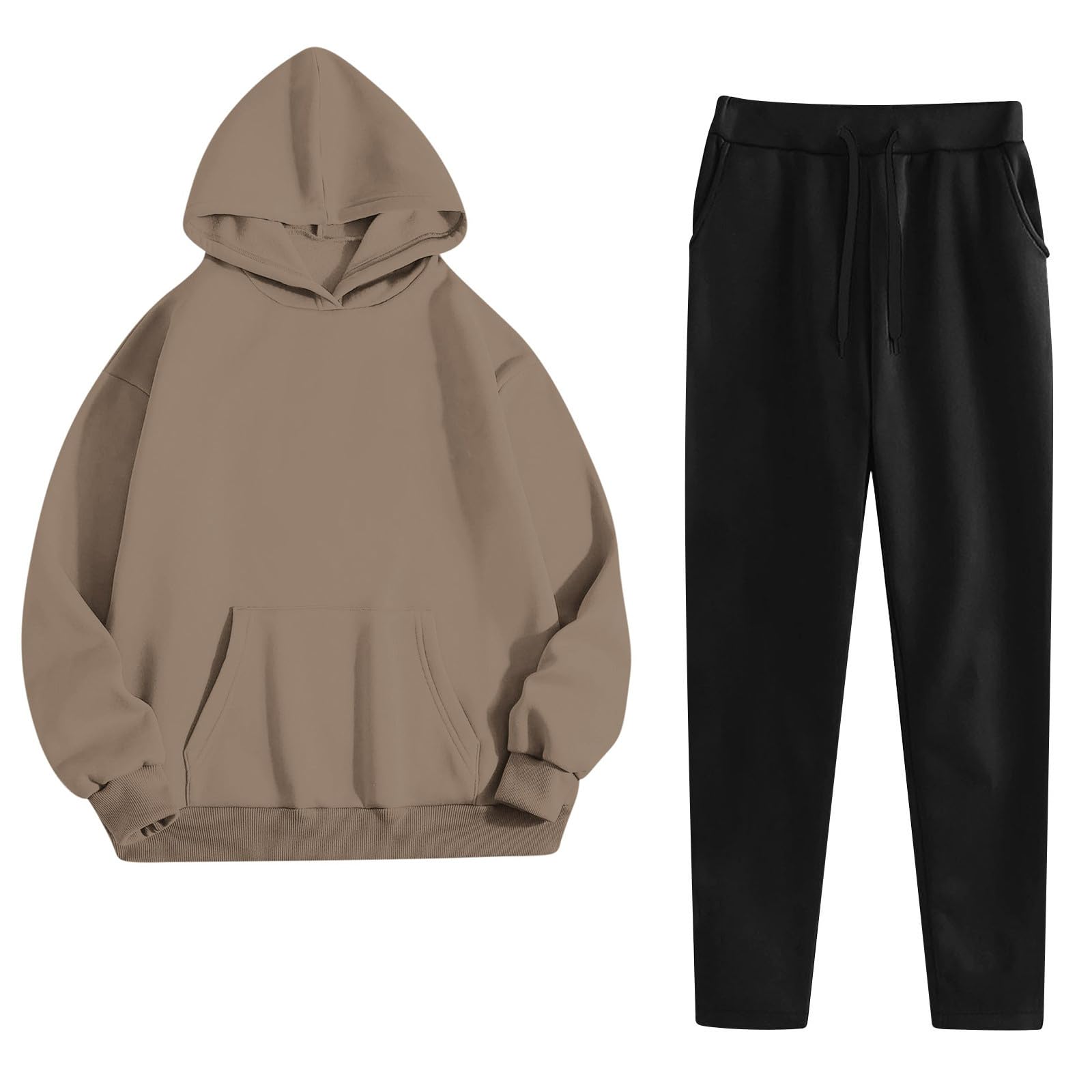 Conjunto completo de 2 piezas para mujer, casual, holgada, con capucha, pantalones deportivos, cómodos, para otoño e invierno, cálido, conjunto de gimnasio, deportes, entrenamiento, conjuntos con