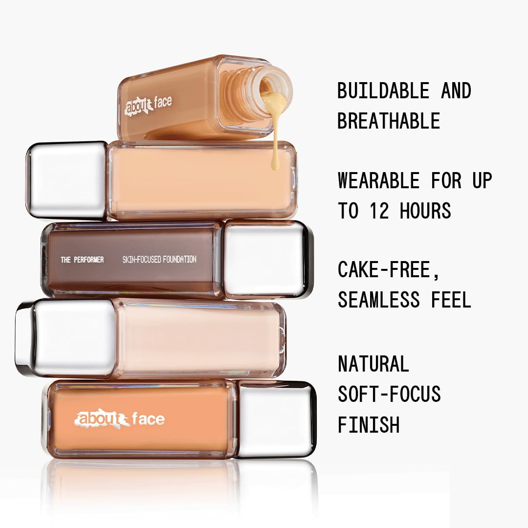 about-face THE PERFORMER Skin-Focused Foundation M1Neutral – Medium Coverage, Long-Wear, Breathable & Buildable Base – Clean, Vegan, Hydrating Formula with Blue Agave & Chlorella – 1.08oz - Image 5