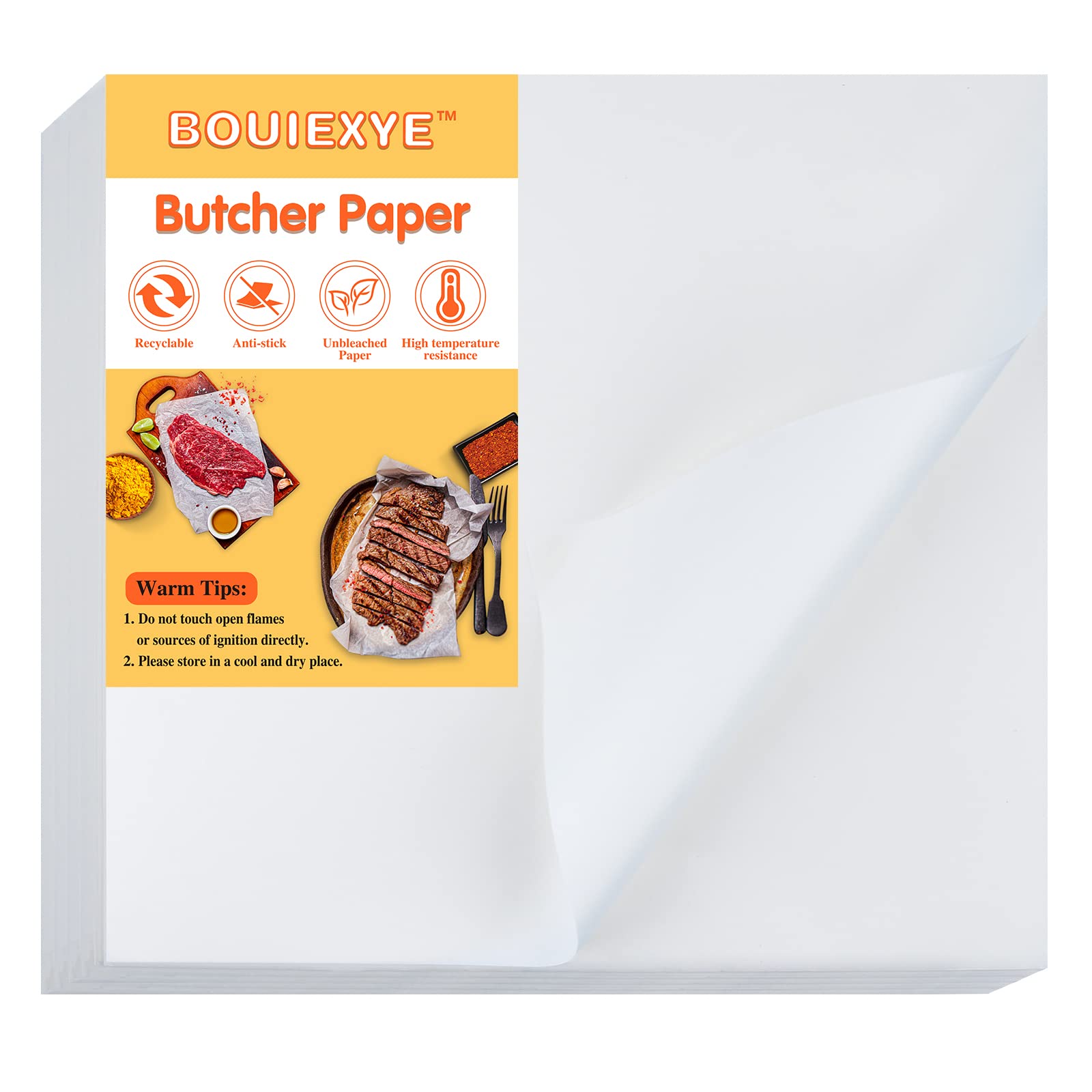 BOUIEXYE 120 Pieces White Butcher Paper 12 x 11 Inch Square Meat Sheet No Wax Thicken Disposable for Wrapping Meat Sublimation Heat Press