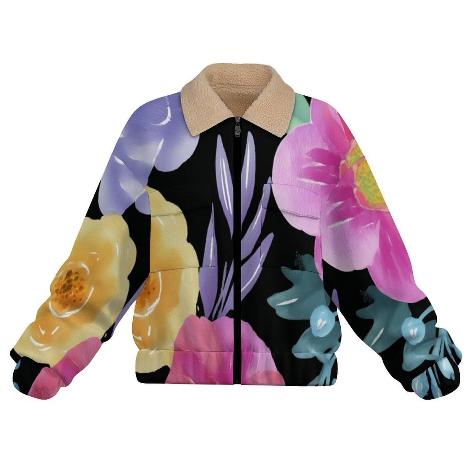Felpa Donna Pile Invernale Caldo con Cerniera, Giacca da Camera Invernale Corta Pile Giacche, Fiore di peonia Cappotto In Peluche Sherpa Giubbotto Fleece Comoda