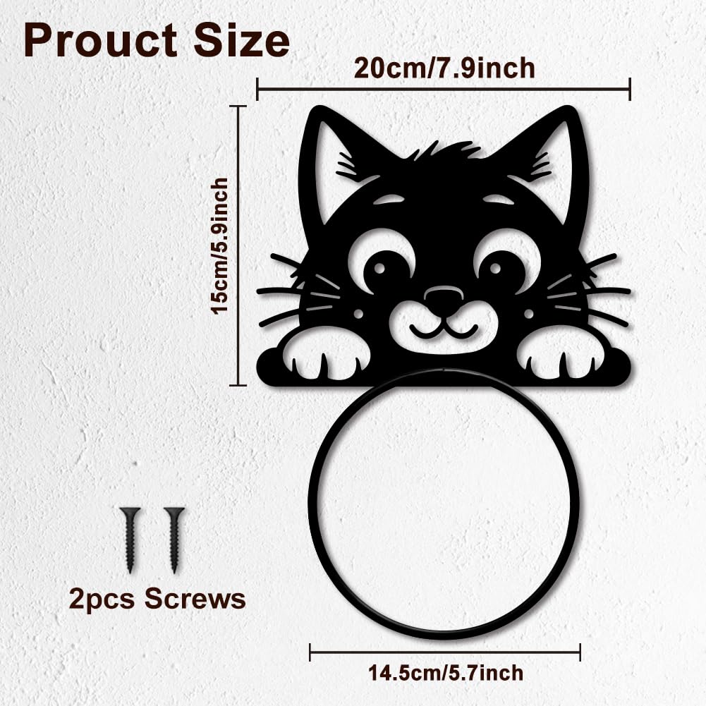 MAYJOYDIY Cute Cat Metal Towel Ring Cute Animal Towel Holder Peeping Cat Bath Towel Ring for Wall Black Art Towel Rack Wall Mounted for Bathroom Kitchen Towel Hanger Home Decors Gift - Image 2