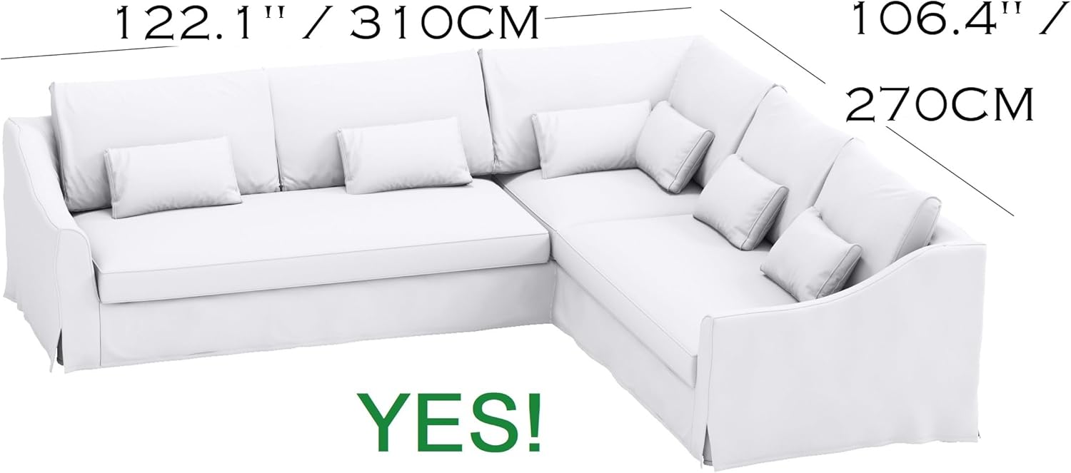 Heavy Cotton Farlov 5 Seat Corner Sofa Replacement Cover Made for IKEA Farlove 2 + 3 Sectional Slipcover Only. (Polyester Flax Light Beige Left Longer)