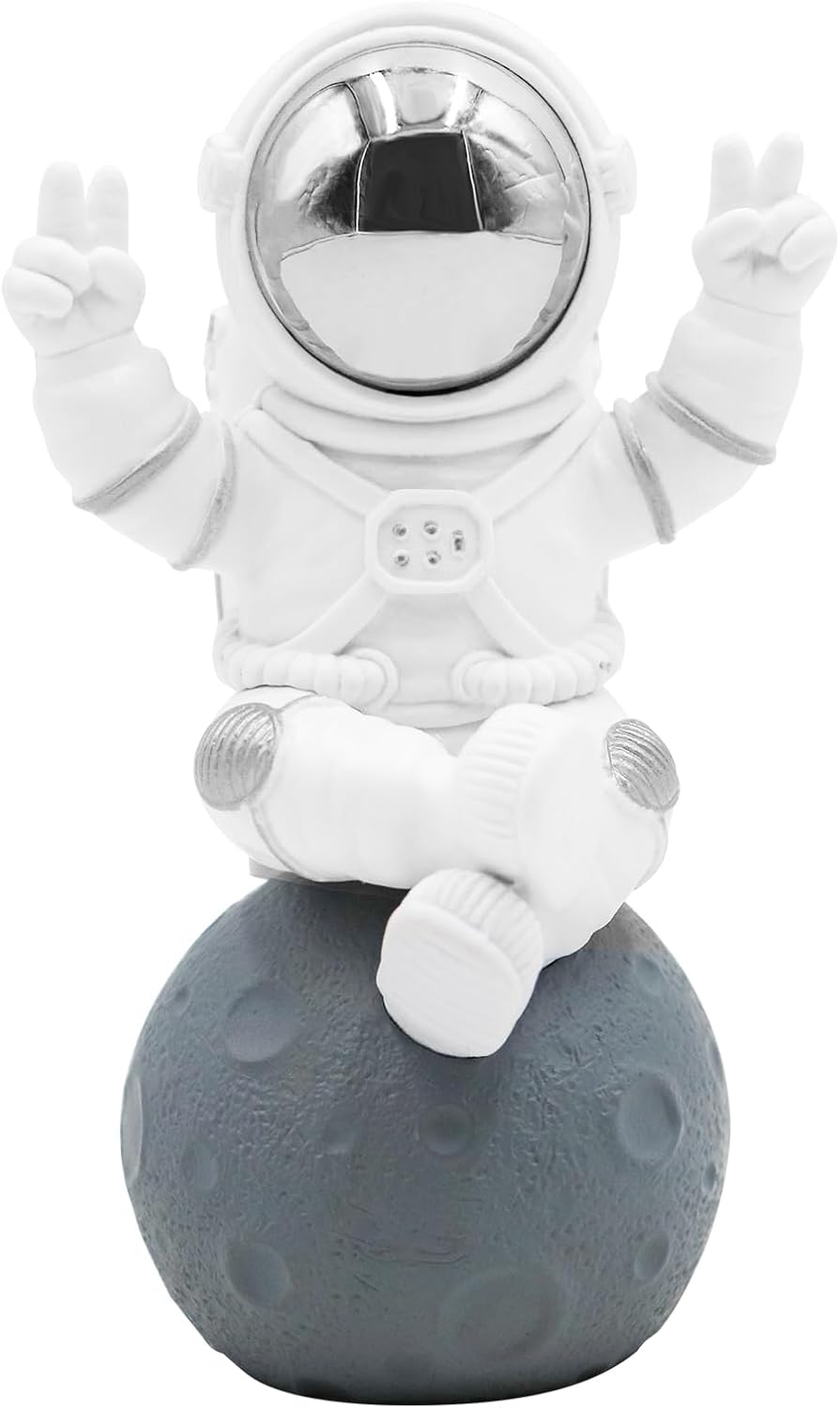 Oooct Astronaut Statue Decor, Resin Silver Spaceman Figurine Decorations, Cute Mini Space Figure Ornament, Abstract Aesthetic Decorative Sculpture for Home Office Desk Shelf Tabletop - 2.9 Inch