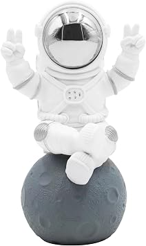 Oooct Astronaut Statue Decor, Resin Silver Spaceman Figurine Decorations, Cute Mini Space Figure Ornament, Abstract Aesthetic Decorative Sculpture for Home Office Desk Shelf Tabletop - 2.9 Inch