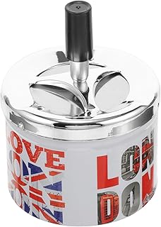 DECHOUS 金属製自動消火灰皿 回転蓋付き装飾用タバコトレイ ロンドン土産 デスクトップやオフィスの携帯に適したコンパクト設計