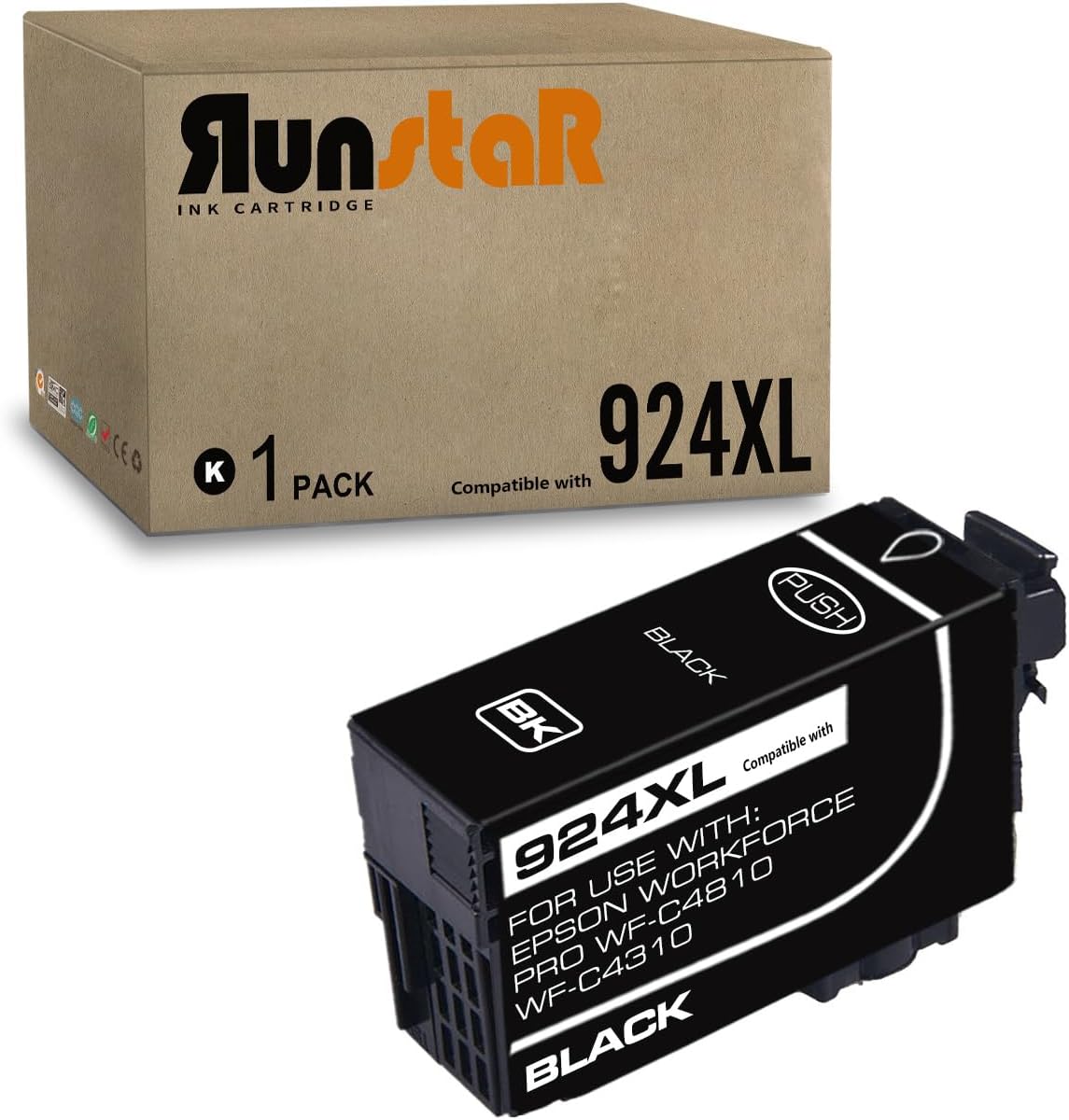 Run Star 1-Pack Remanufactured for 924XL T924XL Ink Cartridge Replacement for Epson 924XL T924XL High Yeild for Workforce Pro WF-C4810 WF-C4310 Printer(1 Black)