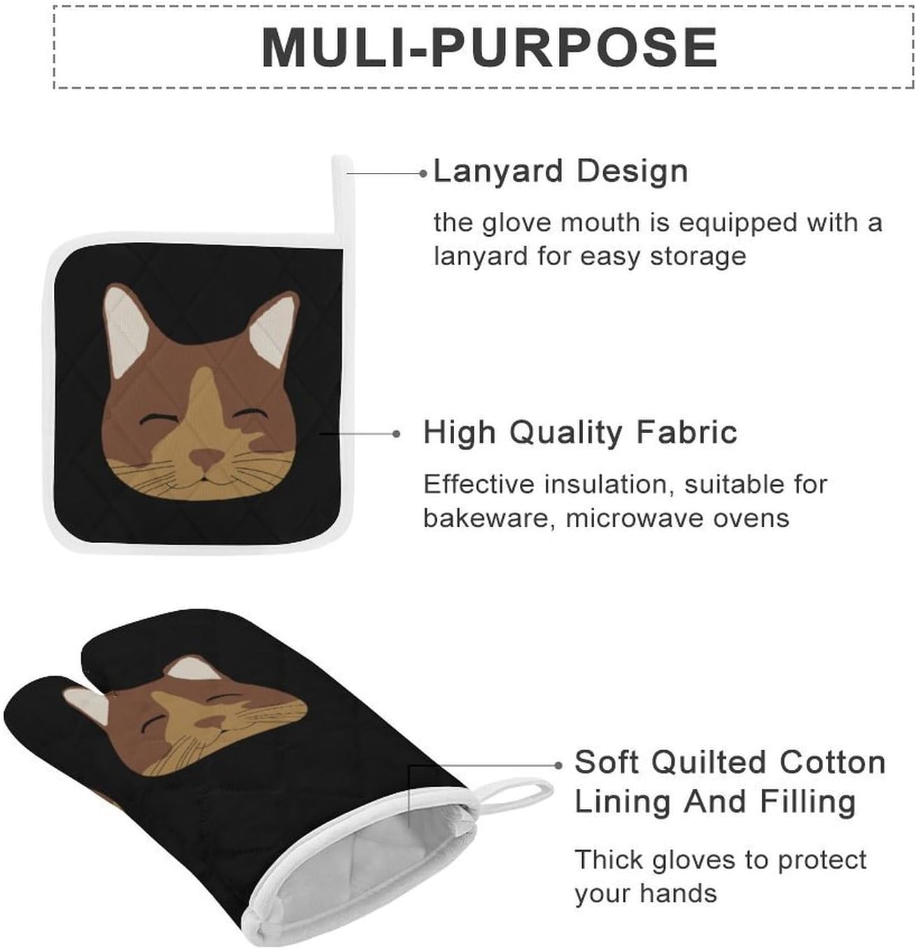 Cat Oven Mitts and Pot Holders 4Pcs Set Heat Resistant Cooking Mitts Hot Pads