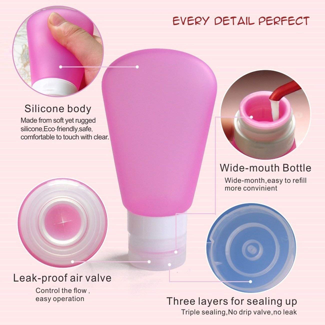 Maharsh 4Pcs Travel Silicone Bottles Set - 90ml Portable Silicone Travel Bottle Lotion Shampoo Cosmetic Empty Mini Tub Containers Squeezable Bottle for Shower Gel, Liquide Soap,Toiletries 4