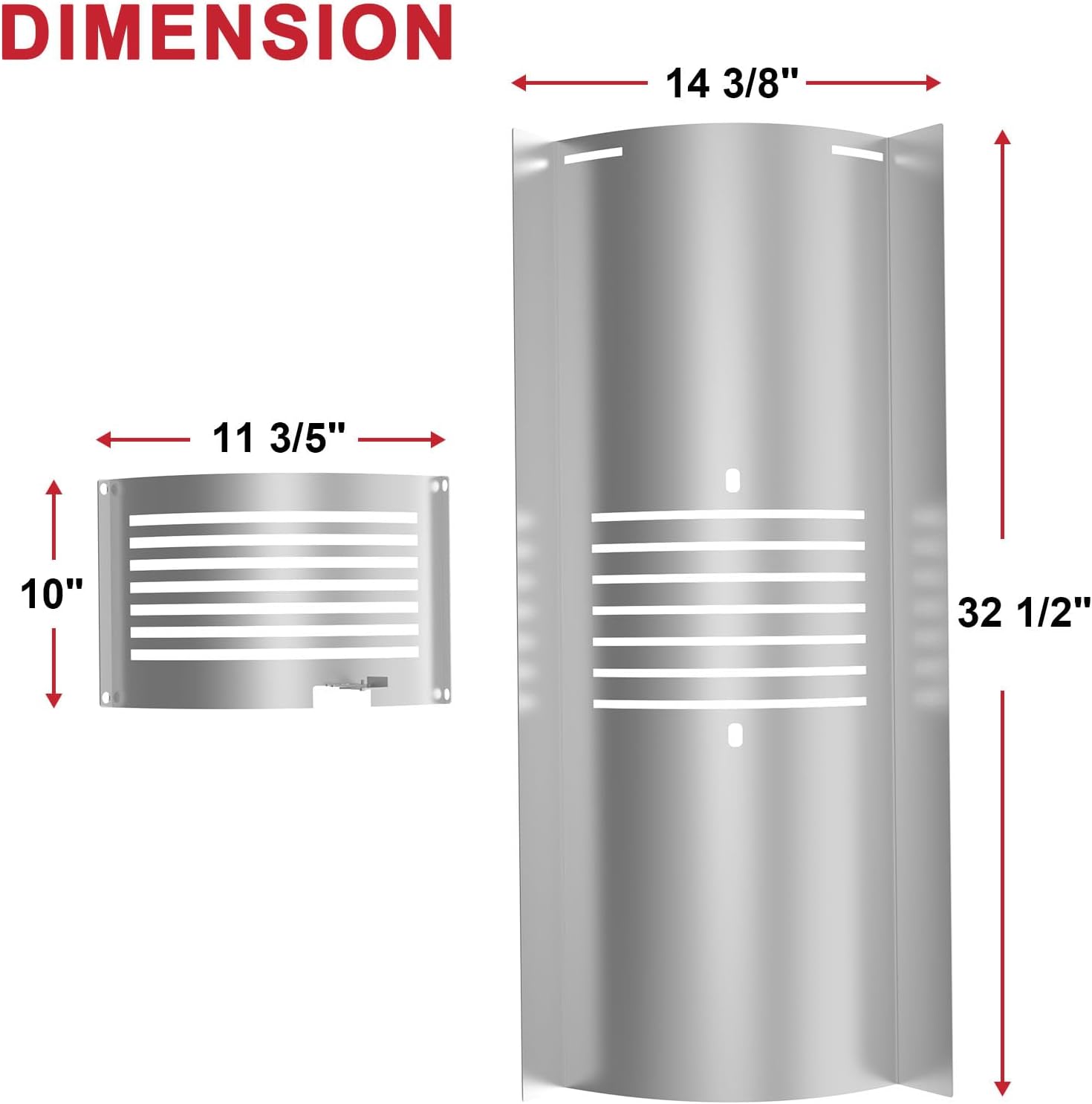 Diagram showing the dimensions of the flame broiler bottom plate (32 1/2 inches L x 14 3/8 inches W) and the slide cover (11 3/5 inches L x 10 inches W).