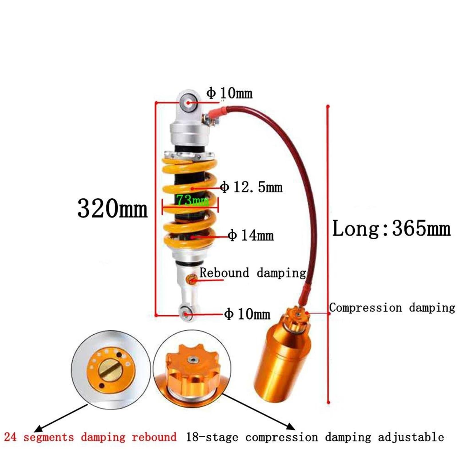 Ammortizzatore Posteriore Per Motocicletta Accessori 320mm Per CF400 650NK(Yellow)