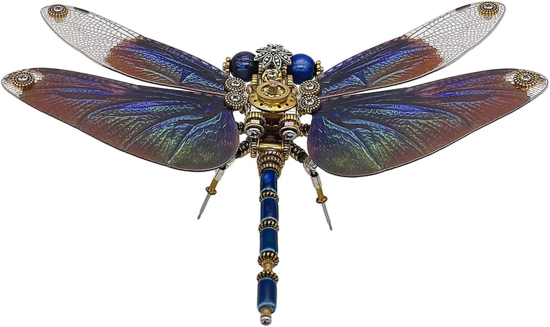 3Dメタルパズルトンボモデルセット、スチームパンク組み立てメタル昆虫モデルキット、ディスプレイベース付き、3Dパズル 大人 ティーン