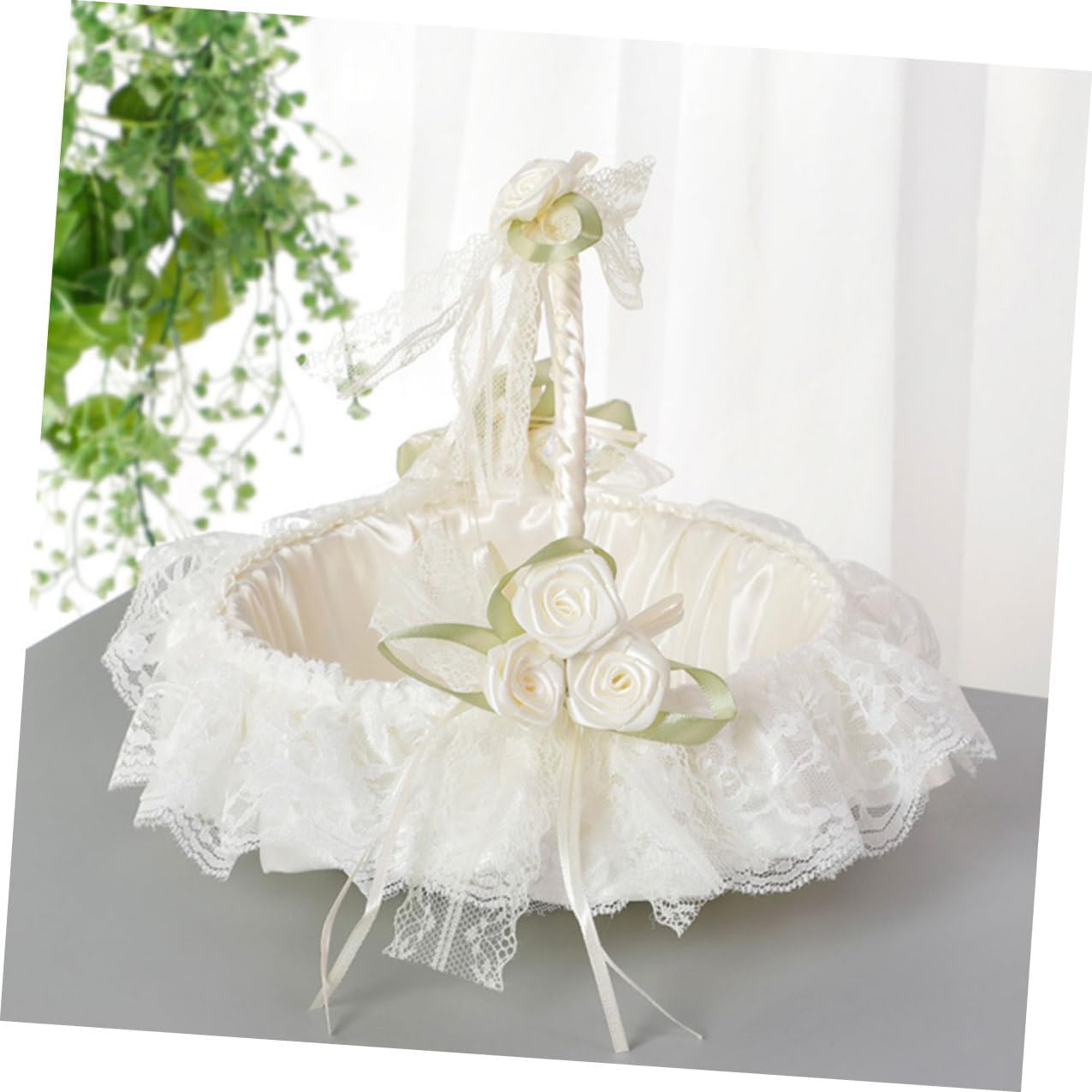 Uonlytech Wedding Flower Basket for Flower Girl Small Lace Fabric Basket with Handle for Bridesmaids Wedding Celebration Ceremony Supplies