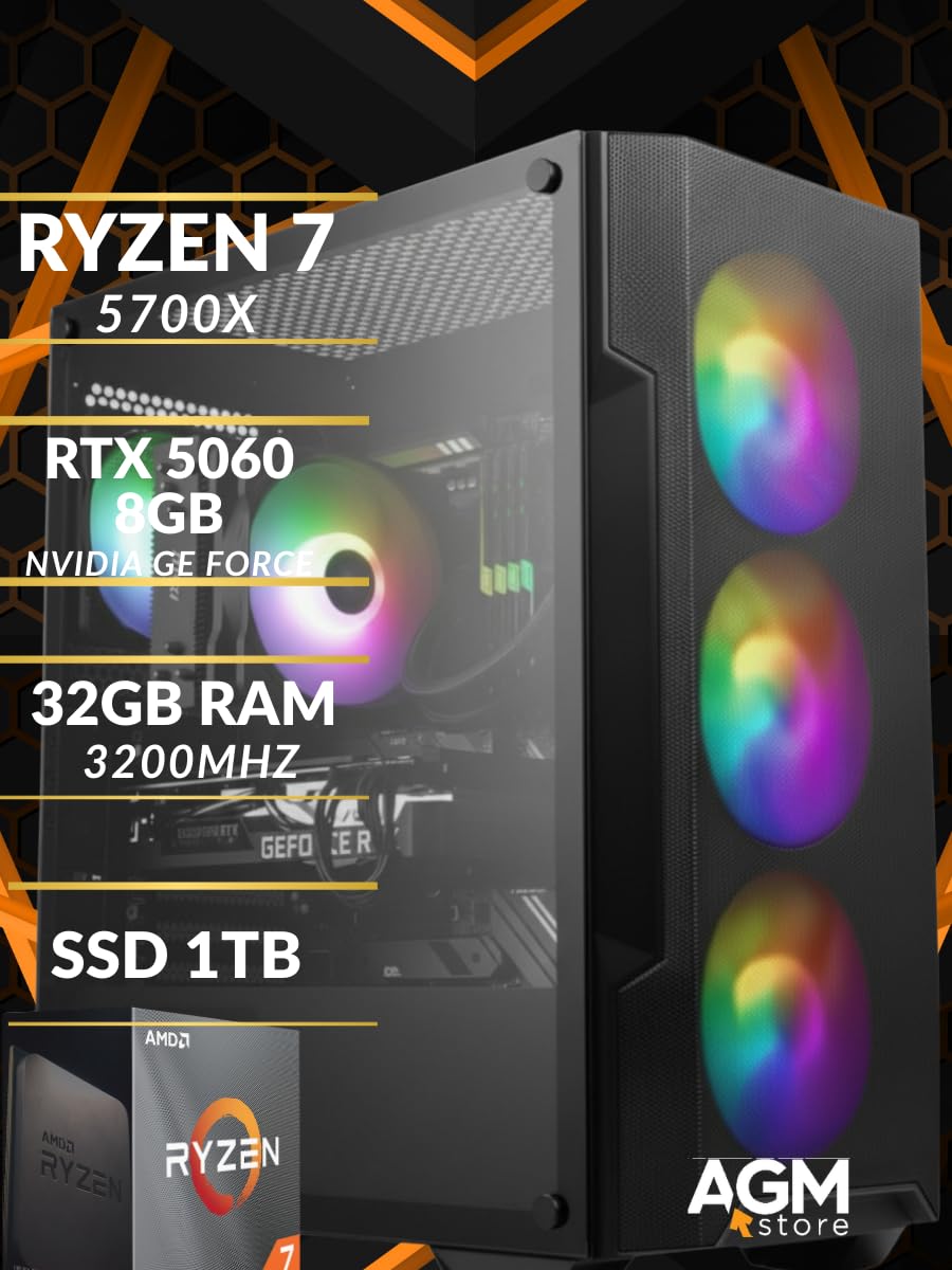 PC Gaming Series START RYZEN 7 5700X, karta graficzna RTX 5060 8 GB, pamięć RAM 32 GB 3200 mHz, SSD 1 TB, Wi-Fi, licencja W11