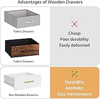 Vista 5 de LAPTAIN Nightstand with Charging Station, End Side Table with Storage Drawer and Open Cabinet, Bedside Table for Bedroom, White