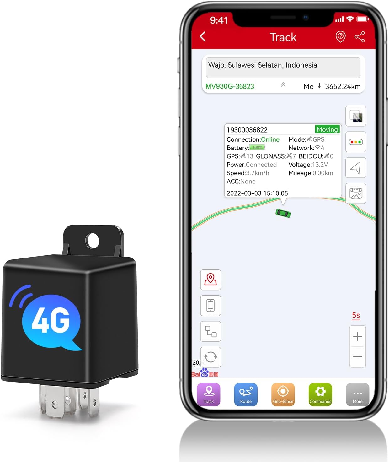MiCODUS MV930G tracker and mobile app interface