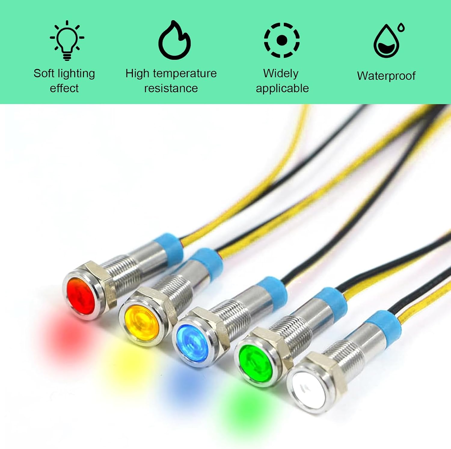 10pcs 6mm Metal LED Indicator Light, AC/DC 12-24V Power Pilot Signal Light with Wire, Waterproof Automotive LED Indicator Light, Flush Mount LED Warning Light for Car Boat Truck Motorcycle image 3