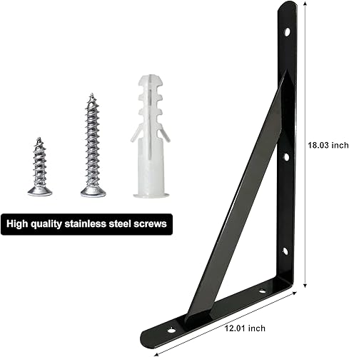 Miniatura 2 de Soportes de estante de 18 pulgadas x 12 pulgadas, soportes de estante resistentes de 4 6 8 10 12 14 16 18 20 pulgadas, soportes L resistentes para