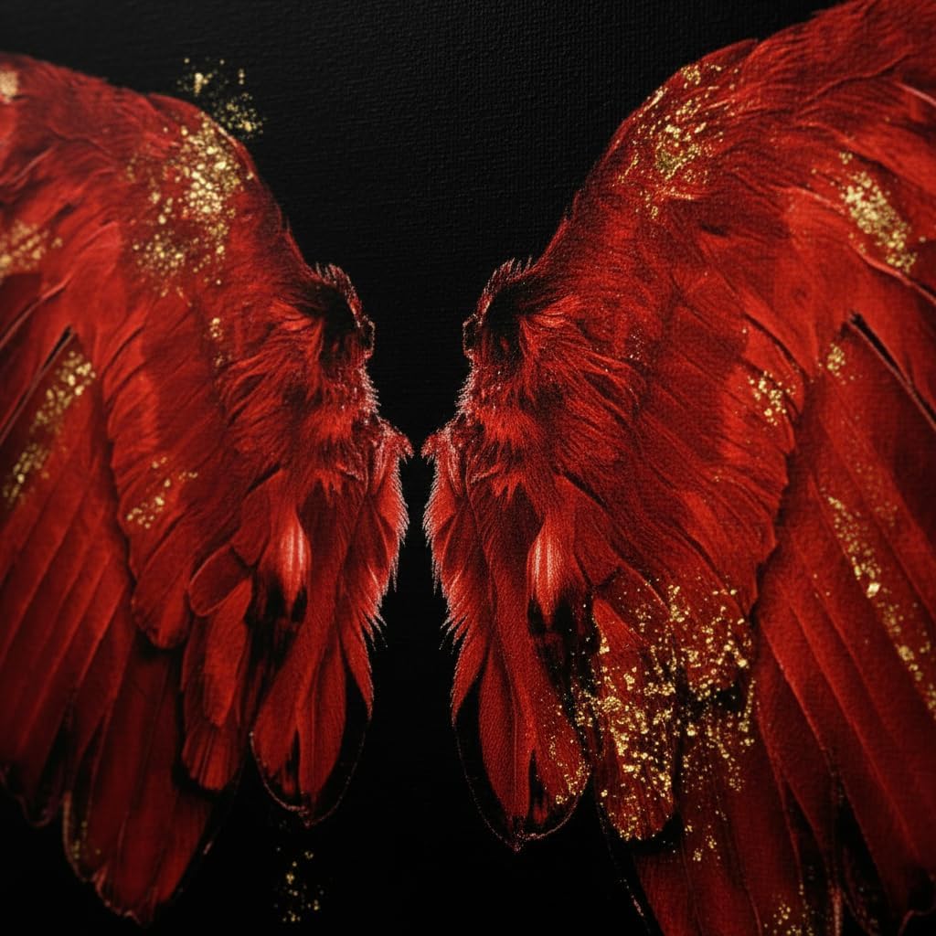 Conipit Black and Red Wall Art Angel Wing Pictures Canvas Powerful Wing Painting Modern Artwork for Bedroom Living Room Bathroom Office Home Decor Framed (Large)