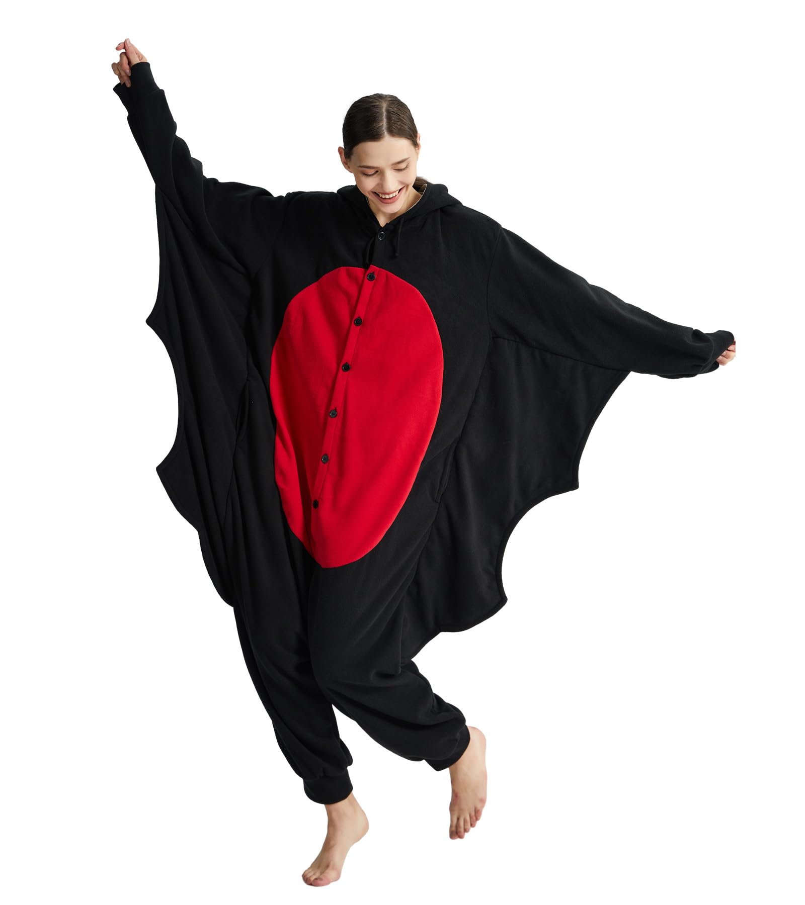 Dodheah Murciélago Pelele Adulto Pijamas de Halloween Negro Animal Cosplay Costume Pijama de Una Pieza para Mujeres Hombres