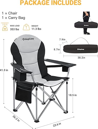 Miniatura 7 de KingCamp Sillas de campamento con soporte lumbar con bolsa enfriadora, silla de campamento plegable acolchada para adultos con reposabrazos