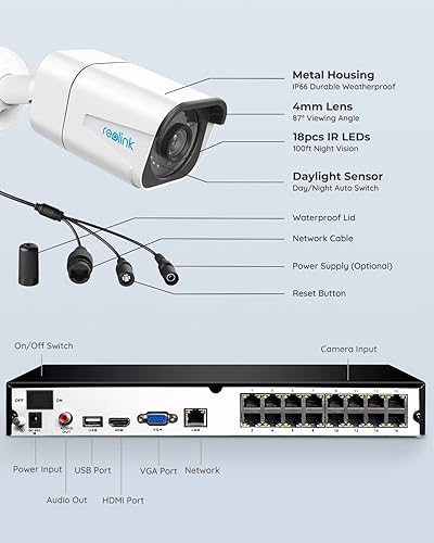 Miniatura 7 de REOLINK Sistema de cámara de seguridad 4K, RLK16-800B8 8pcs H.265 PoE con cable con detección de vehículo persona, 8MP/4K 16CH NVR con 4TB HDD para