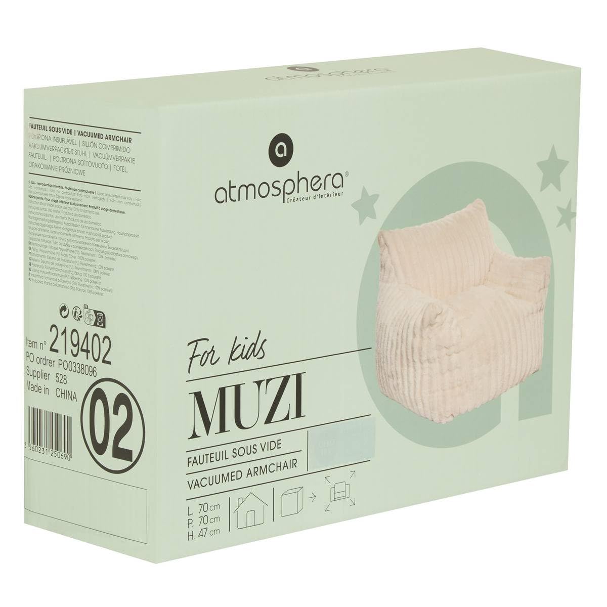 Atmosphera - fotel dziecięcy Muzi ze strukturą żeberkową, wys. 47 cm, biały