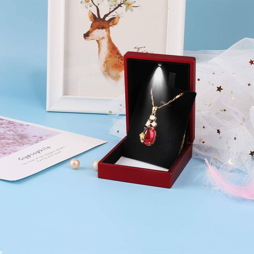 iSuperb LED Light Pendant Necklace Box Couple Bracelet Box Red Wine Jewelry Gift Box Case for Valentine's Day Anniversary Wedding Engagment Christmas image 2