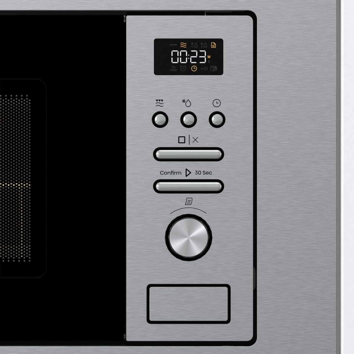 Hisense BIM320G41X - Microonde integrabile, 1000 W, 20 l, altezza 38,8 cm x larghezza 59,5 cm, colore inox, 5 livelli di potenza, 15 programmi preimpostati, Grill Combo, Scongelare per tempo o peso