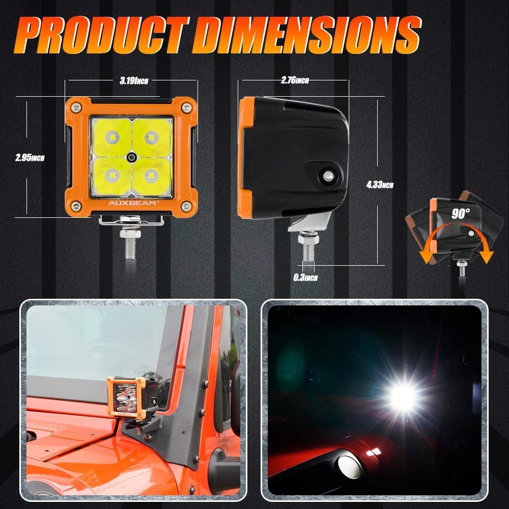 Auxbeam 3 Inch LED Light Bar 2Pcs 40W Hyper Spot Light 4800LM Offroad Light Cube LED Pods Driving Light Off Road Lights with DT Connector for Pickup Truck Jeep Ford ATV Boat : Automotive