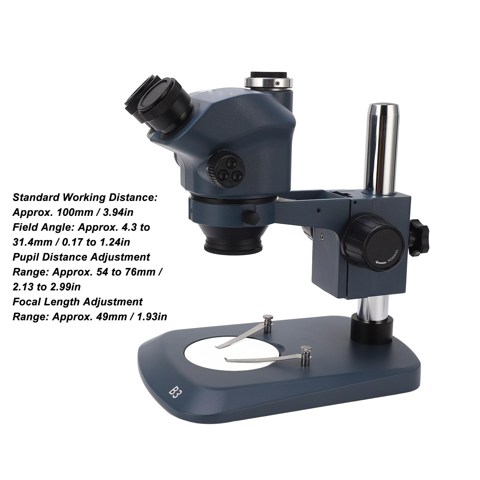 Microscopio Estéreo Trinocular de 7X a 50X, Ocular Confocal WF10X22mm, Lente Objetivo Auxiliar de 0,5X 2X, 7X a 50X
