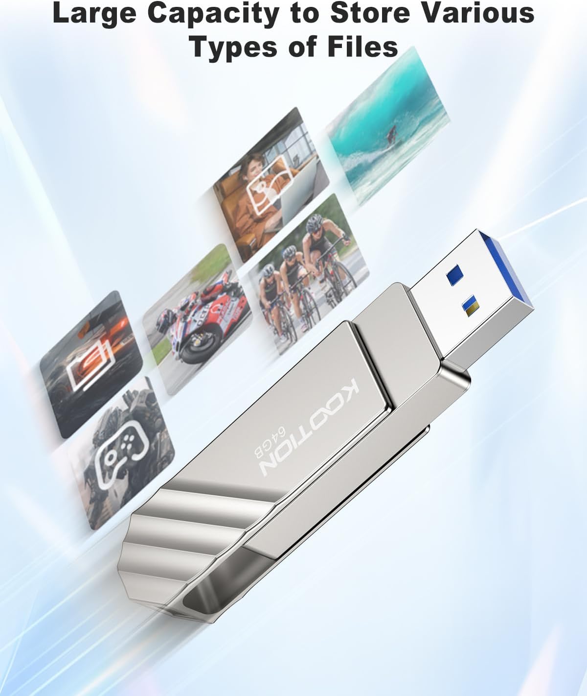 KOOTION USB 3.2 Flash Drive 64GB, Up to 450 MB/S Read Speed USB C Memory Stick, Dual USB C Thumb Drive with USB Type-C and USB A, Swivel Metal Pen Drive for Smartphones/Tablet/Laptop/Mac/Car/TV