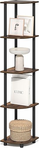 Furinno Turn-N-Tube - Estantería esquinera de 5 niveles, estantes de almacenamiento abiertos, para organización y almacenamiento, sala de estar,