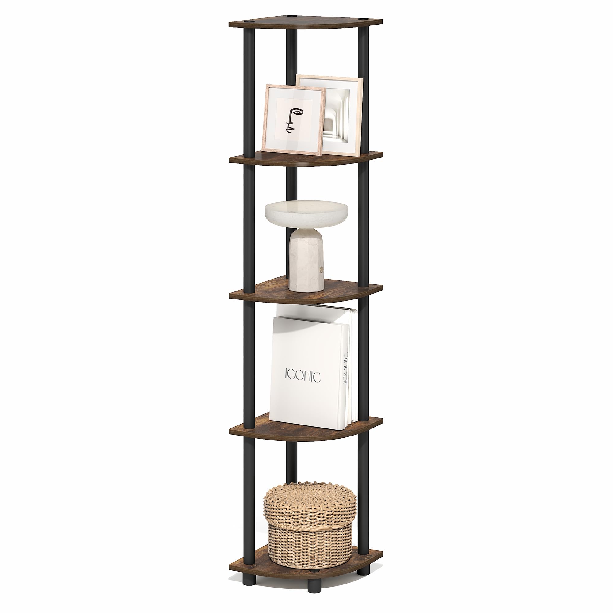 Furinno Turn-N-Tube Corner Shelf in Amber Oak | Mubboo