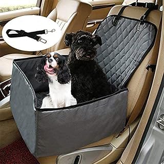 Skyour 2 in 1 Front Pet Bucket Seat Cover Booster Seat Protector Cover for Dogs Cats Car Travel Nonslip Waterproof Passenger Car Pets Front Seats Covers for Cars Trucks SUVs Vans (Grey)