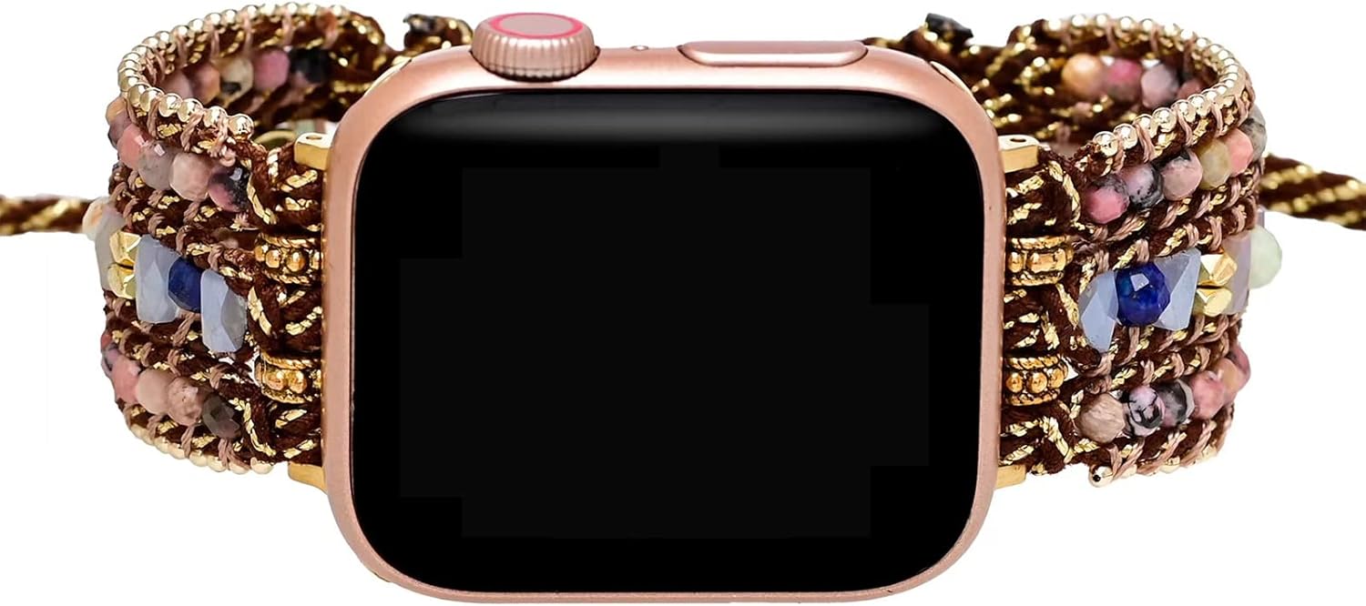 Boho Jasper Handmade Watch Band: Bohemian Natural Energy Stone Smartwatch Bands Compatible with Apple Watch 38mm/40mm/41mm/42mm/44mm/45mm Boho Imperial Jasper Gemstone iWatch Strap for iWatch Series 7/6/5/4/3/2/1/SE