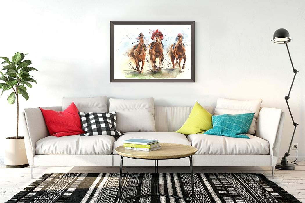 DIY 5D Diamond Painting Kit Horse Race Riding Sport Jockeys Competition Horses Running Watercolor 16" X 20" Adult Full Drill Rhinestone Cross Stitch Art Crafts for Home Decoration