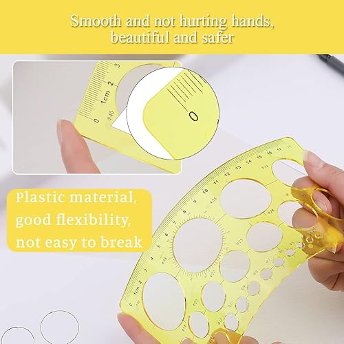 Vista 11 de LOKUNN Plantilla circular para dibujar, herramienta de relleno de regla rosa, herramienta de regla de agujero redondo, reglas geométricas redondas