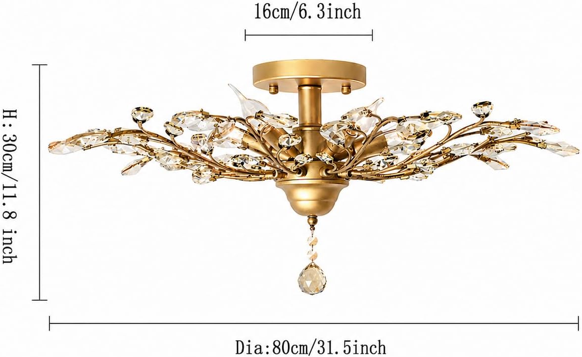 Garwarm Vintage K9 Clear Crystal Chandeliers Ceiling Lights Crystal Pendant Lighting Ceiling Light Fixtures Chandeliers Lighting for Living Room Bedroom Restaurant Porch Chandelier (5 Light,Gold)
