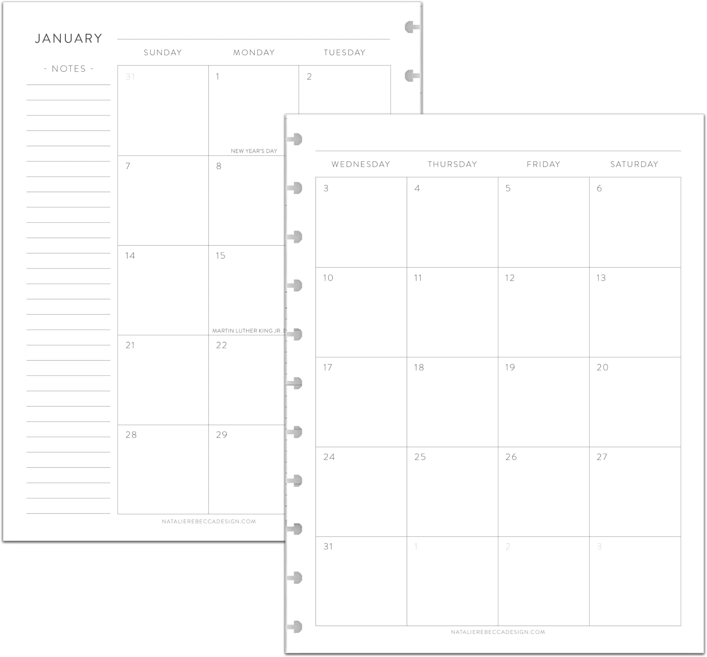 BetterNote 2026 Monthly Calendar Refill Fits Discbound Notebooks, Fits Happy Planner, Levenger Circa, Arc Staples, TUL Office Depot, InkWell Press (Classic, 11-Disc, 8.5"x11")